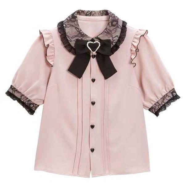 Heart ribbon lace shirt