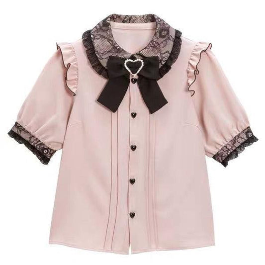 Heart ribbon lace shirt