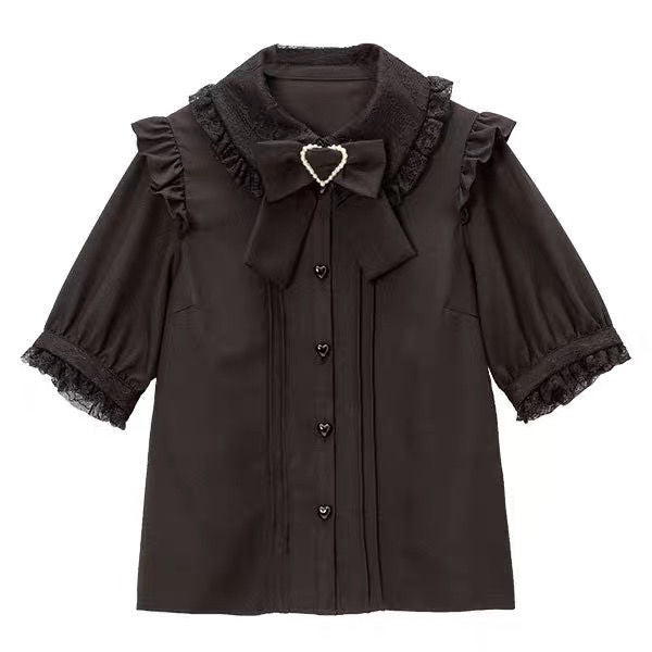 Heart ribbon lace shirt