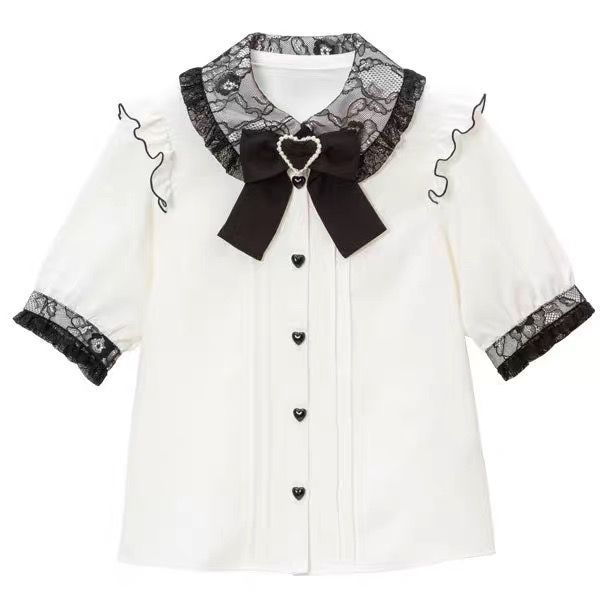 Heart ribbon lace shirt