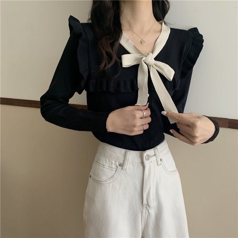 ribbon frill colour blouse