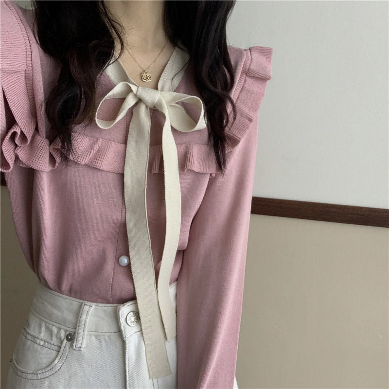 ribbon frill colour blouse